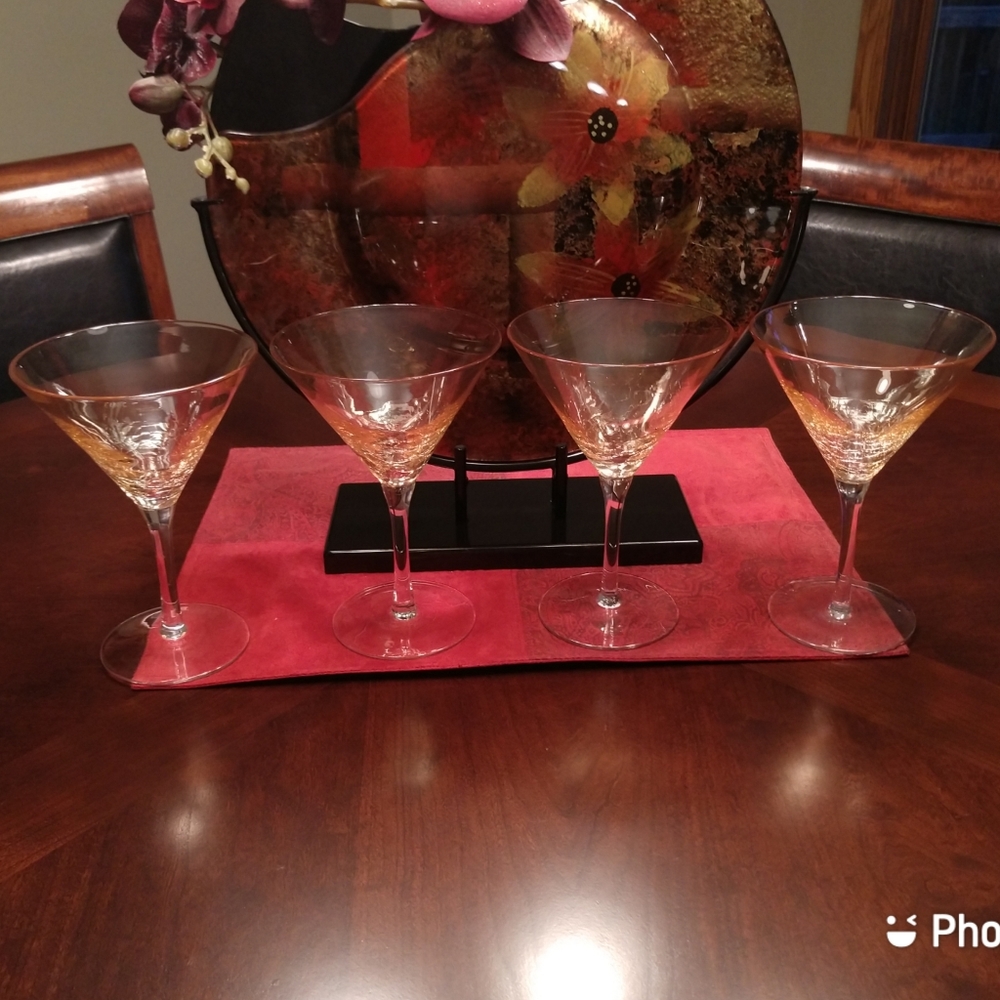 Pier One Amber Luster Crackle Martini Glasses-Discontinuef